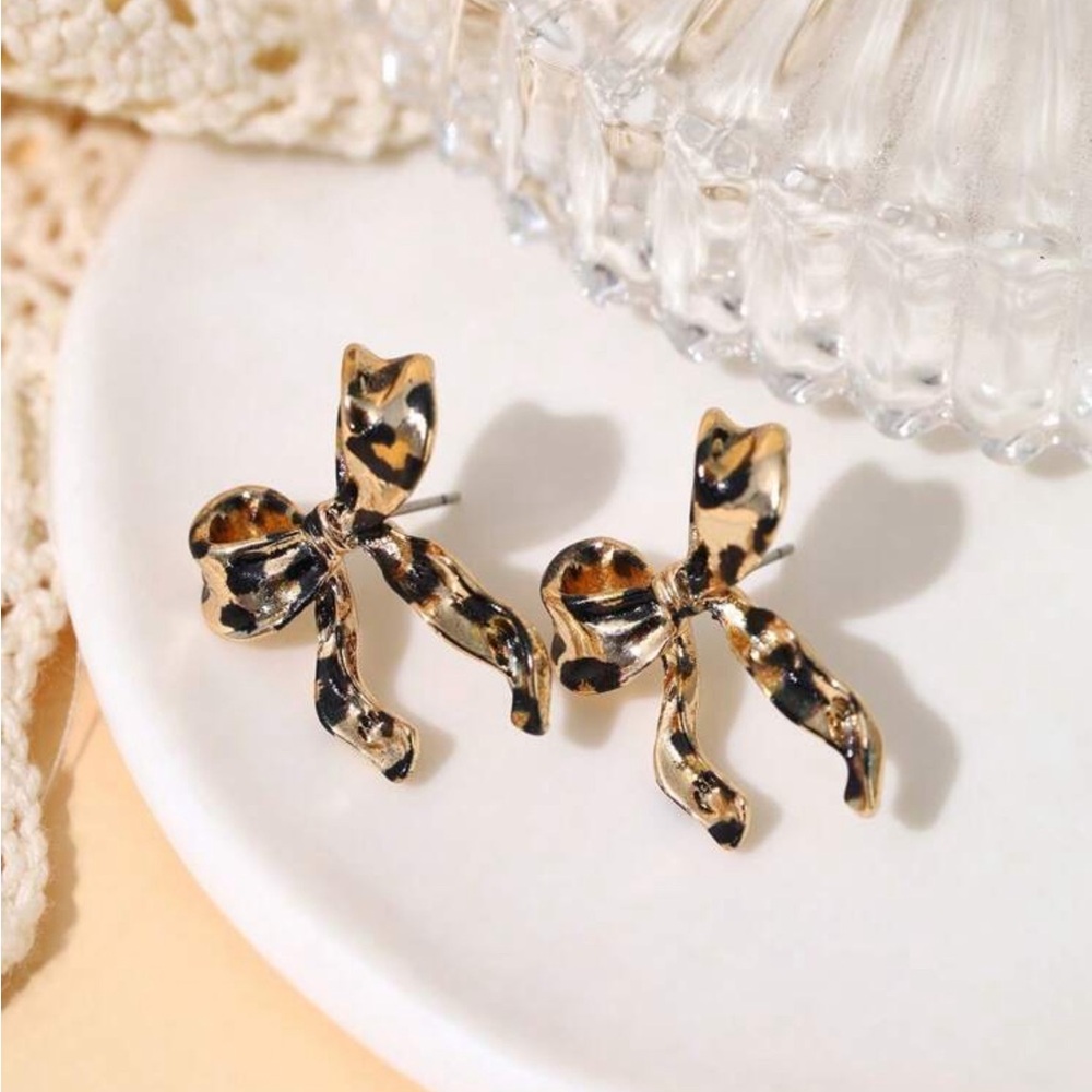 Leopard Print Bow Earrings